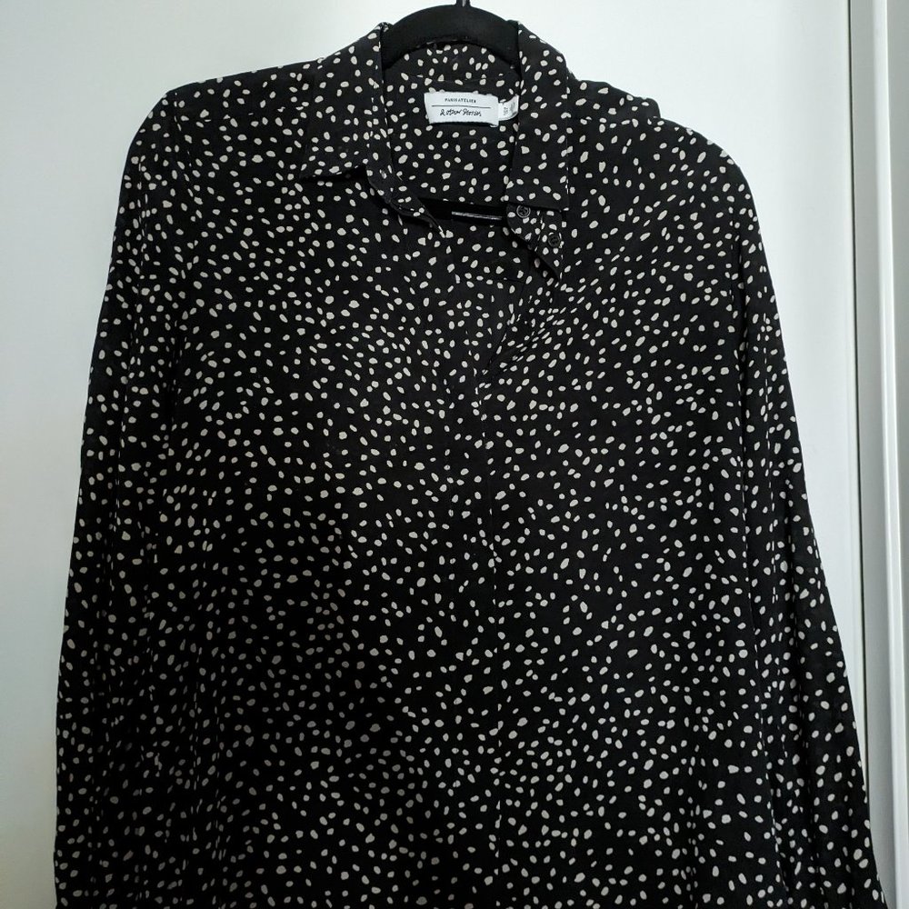 100% silk & other stories black polka dot button down